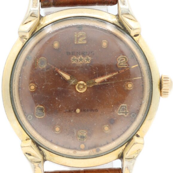 Vintage 32mm Benrus 3 Star Men's Automatic Wristwatch 10k Rolled Gold Plated - Picture 1 of 3